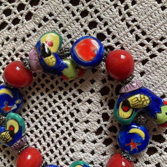 NWOT CERAMIC HAND MADE MULTICOLOR BEADS STRECH BRACELET - Picture 7 of 11